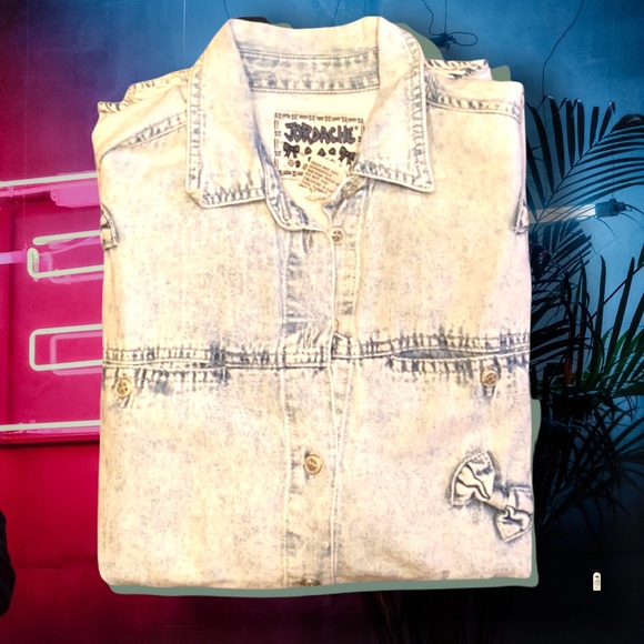 Jordache Tops - VINTAGE JORDACHE Acid Wash Denim bow button down